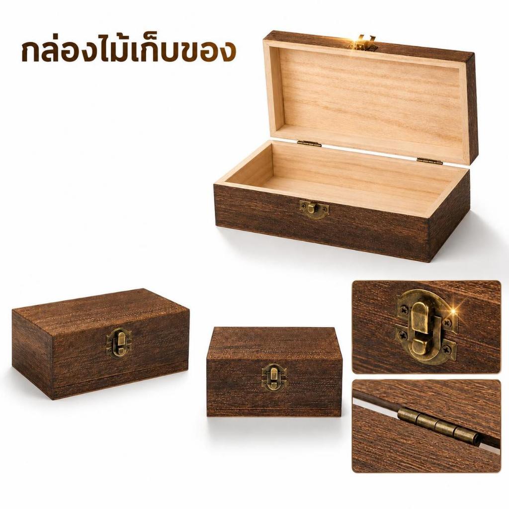 Qrewn Vintage-Inspired กล่องไม้พร้อมฝาปิดบานพับสี่เหลี่ยม Jewellery Craft กล่องเก็บสําหรับตกแต่งบ้าน DIY Hand-Made Mothers Day Glory