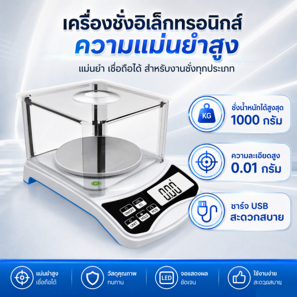 เครื่องชั่งน้ําหนักเครื่องประดับความจุชั่งน้ําหนัก 1,000ก/แม่นยํา 0.01ก พร้อมกระจกหน้ารถ