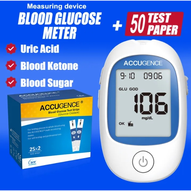ACCU 4in1 Blood Glucose Monitor โรคเบาหวาน Accugence Gout อุปกรณ์พร้อมแถบทดสอบ & Lancets MultiFunction เลือด Ketone Uric Acid อุปกรณ์ทดสอบ