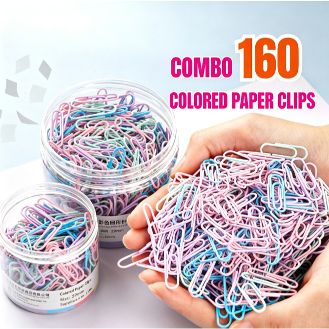 มาการอง คลิปหนีบกระดาษสี160ชิ้นทรงกลมคลิปตกแต่งสีพาสเทลอุปกรณ์สํานักงานสําหรับองค์กรเอกสารโรงเรียน