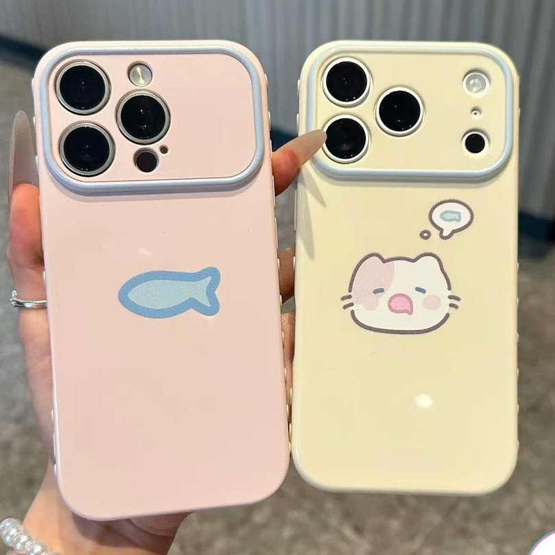 น่ารักการ์ตูนแมวปลาชายแดนหัวใจเคสโทรศัพท์สําหรับiPhone 17 Air 16 15 14 Plus 13 12 11 Pro Maxกันกระแทกกันชนกรณี