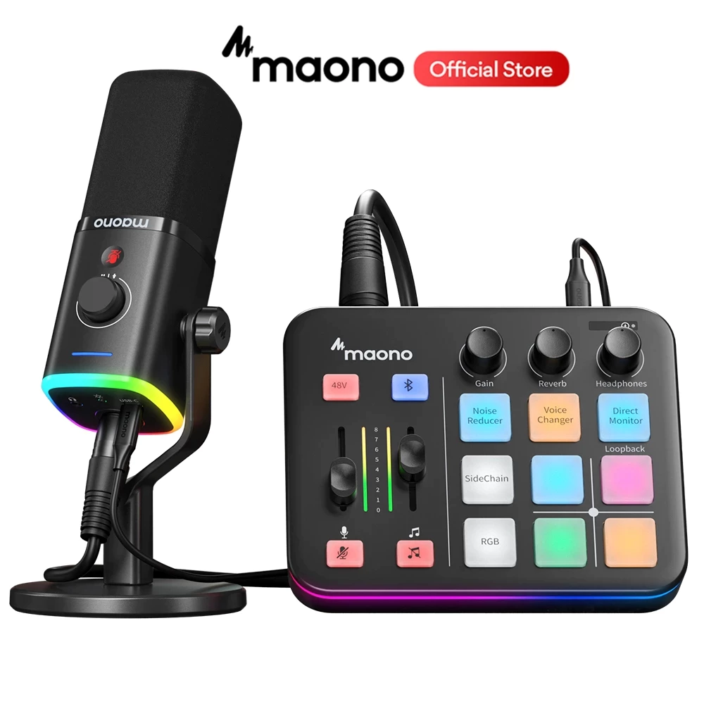 Maono G1 NEO มินิเกมการ ์ ดเสียงอินเทอร ์ เฟซเสียงการ ์ ดเสียงมืออาชีพสนับสนุนไมโครโฟน XLR พร ้ อมไฟ RGB สําหรับ PC,Smart Phone,Gaming,Live Stream