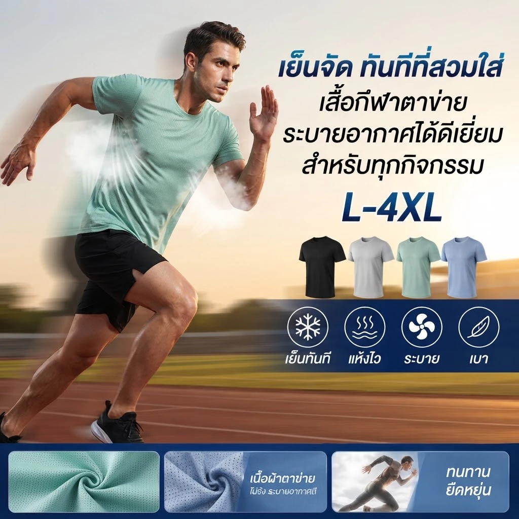 เสื้อยืดผู้ชายฤดูร้อนแห้งเร็วผ้าไหมน้ําแข็งระบายอากาศรูปทรงตาข่ายหลวมสีเข้มเหมาะกับการเล่นออกกําลังกาย