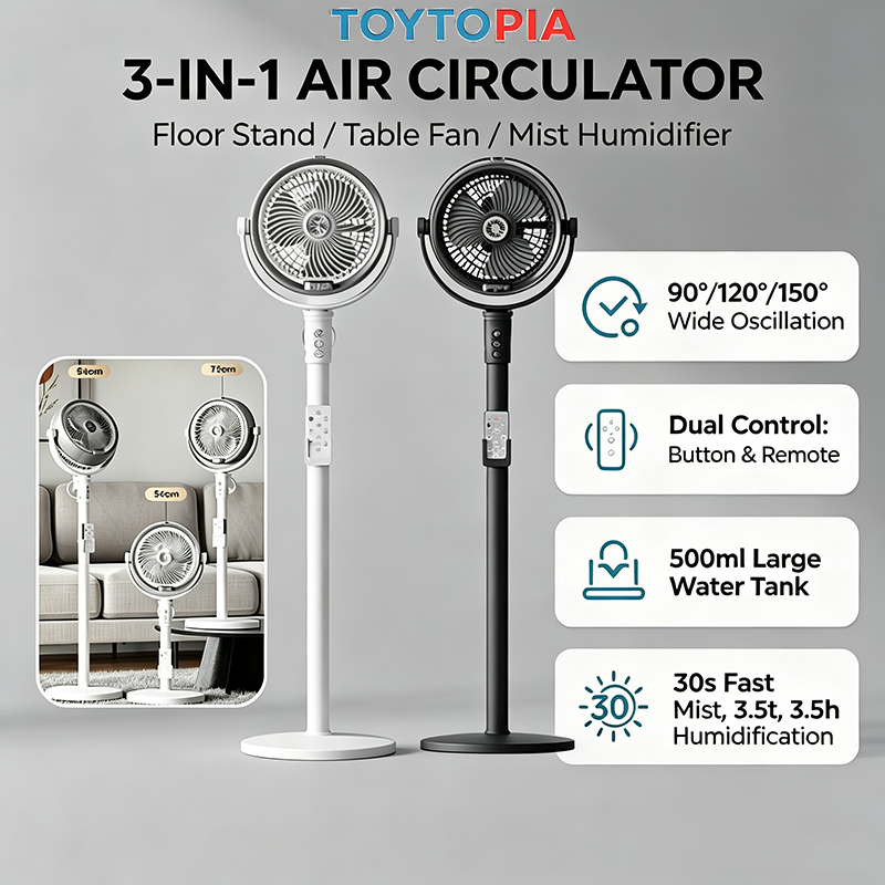 TOYTOPIA Outdoor Misting Fan 4-Speed Oscillation With Remote Control&Timer Fan Stand Fan Adjustable