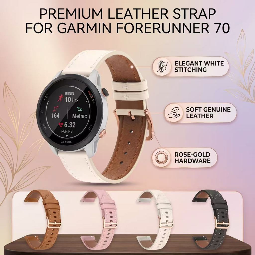 สายหนังแท้สําหรับผู้เบิกทาง Garmin 70/170/165/245/570 42 มม.สําหรับ Garmin Vivoactive 5/3/Venu SQ2 เปลี่ยนสายรัดข้อมือ Rose Gold หัวเข็มขัด Garmin นาฬิกาอุปกรณ์เสริม