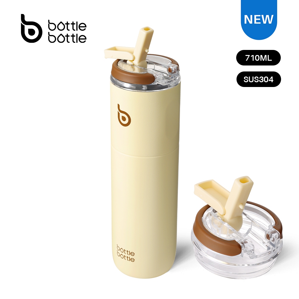BOTTLE Magic Cube Pure 24oz/710ml ขวดน้ําสแตนเลส | กระติกน้ําเก็บความเย็นสูญญากาศแบบพกพาพร้อมหลอดดูดในตัว ต่อต้าน