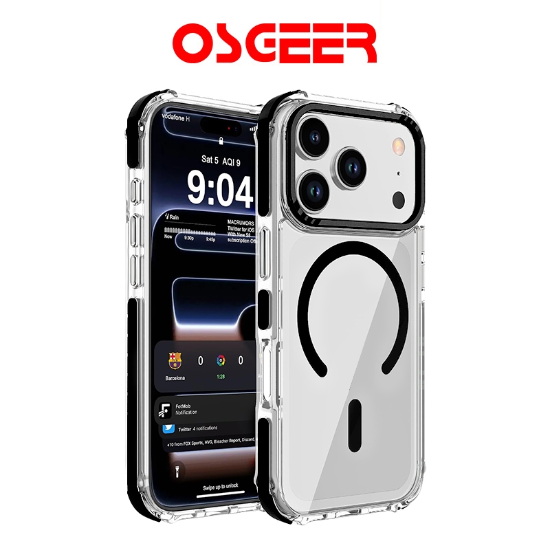 OSGEERรองรับ iPhone 18 17 16 15 14 13 12 Pro Max เคสใสแม่เหล็กกันกระแทก ขอบสูง ป้องกันรอยขีดข่วน ทนต่อการตกกระแทกแรงสูง เลือกได้ 5 สีสันทันสมัย