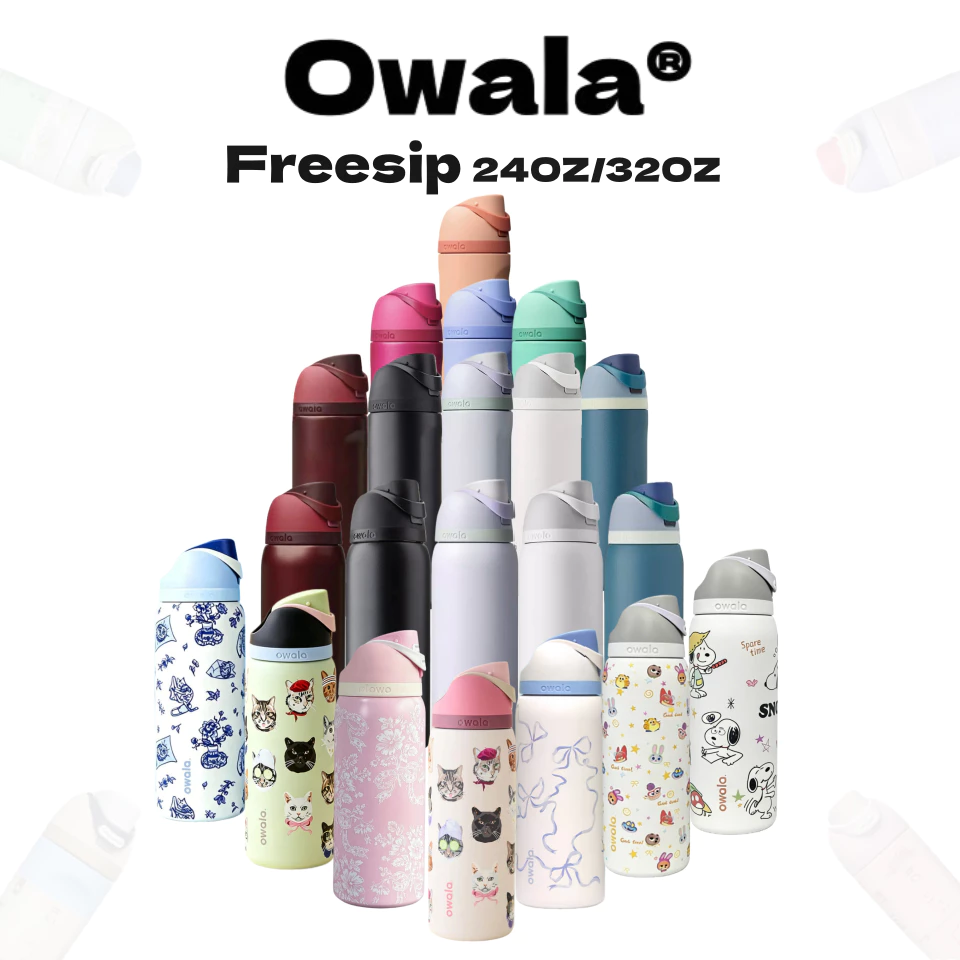 Owala FreeSip ขวดน้ํา 24 ออนซ์พร้อมหลอด - สแตนเลสหุ้มฉนวน ผลัก-ก้นมือเดียว ป้องกันการรั่วซึมสําหรับยิม