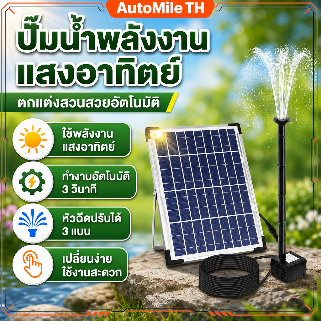 ปั๊มน้ําพุพลังงานแสงอาทิตย์ 10ว พร้อมแผงโซล่าเซลล์ขนาดใหญ่ 3