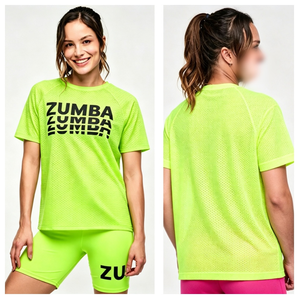 ใหม่มาถึงเสื้อผ้าผู้หญิง Zumba สวมใส่ Apres Zumba ตาข่ายคอด้านบนตาข่ายเสื้อด้านบน Tops Tee Z1T00 133