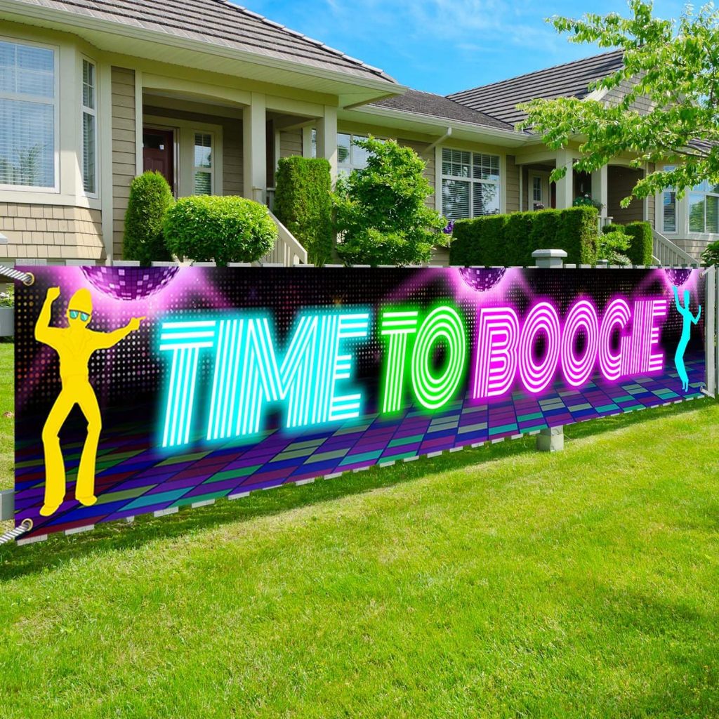 Disco Party แบนเนอร์เวลา Boogie 70s 80s นีออน Retro เต้นรํา Night Theme Wall Yard ป้ายตกแต่งสําหรับ 