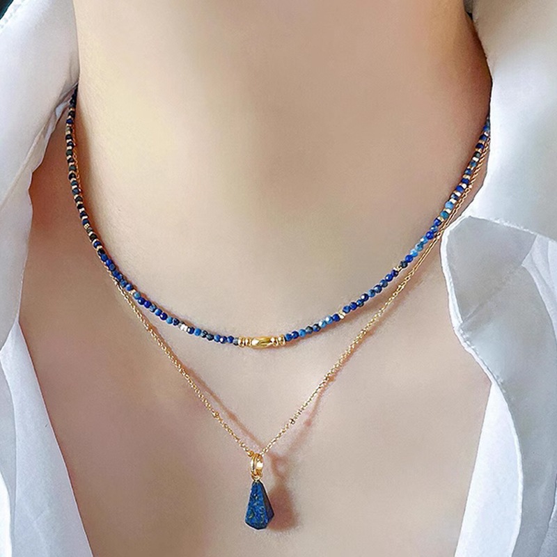 Lapis lazuli สร้อยคอลูกปัด dopamine ชั้น clavicle chain หรูหรา niche ไทเทเนียมเหล็ก lapis lazuli จี้