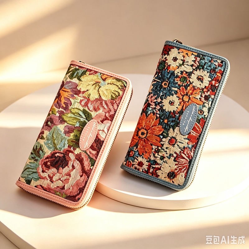 กระเป๋าสตางค์ Long Style Ladies Retro Multi-card Jacquard Multi-color Large-capacity Clutch Wallet