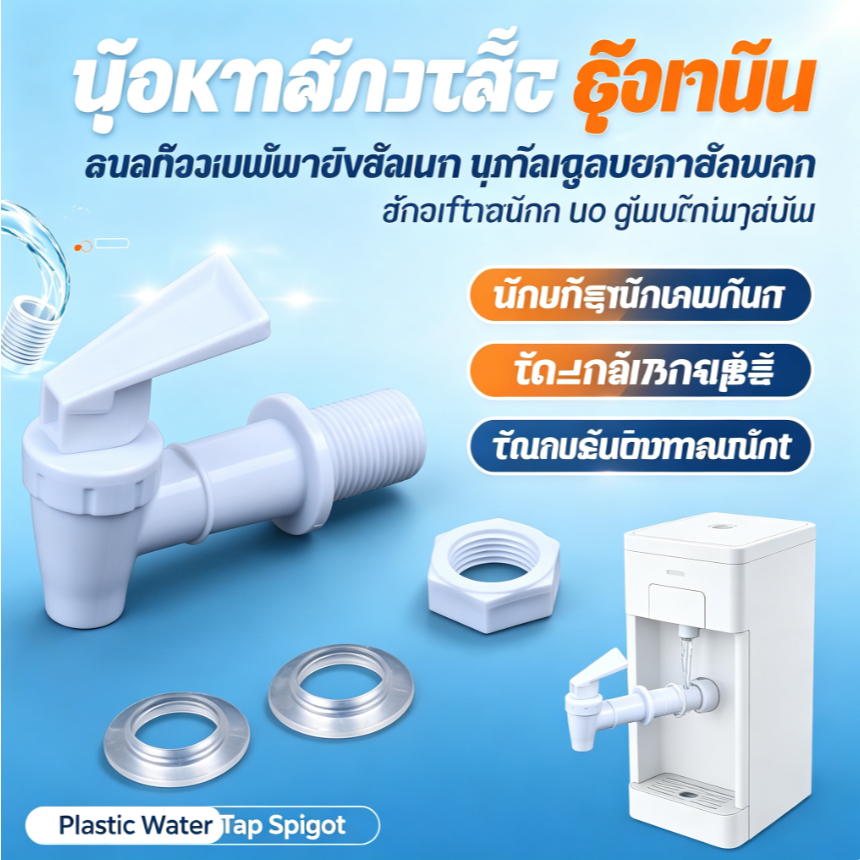 🔥 ก๊อกน้ำพลาสติก เกลียวหมุน สำหรับถังน้ำดื่ม เครื่องจ่ายน้ำ โหลแก้วจ่ายน้ำ ทนทาน ใช้งานง่าย