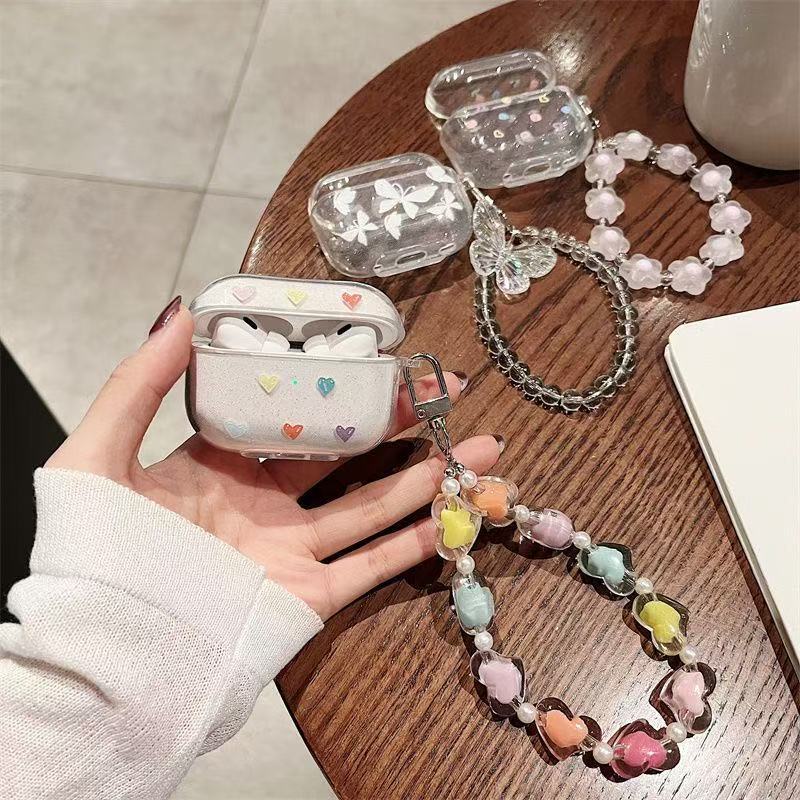 Glitter Bling สีสันรักผีเสื้อ AirPods สําหรับ AirPods 4/4anc 1/2/3/Pro Pro2 CaseTPU นุ่ม Apple ชุดหูฟังบลูทูธไร้สาย Anti drop สําหรับ AirPods Pro3 กรณี