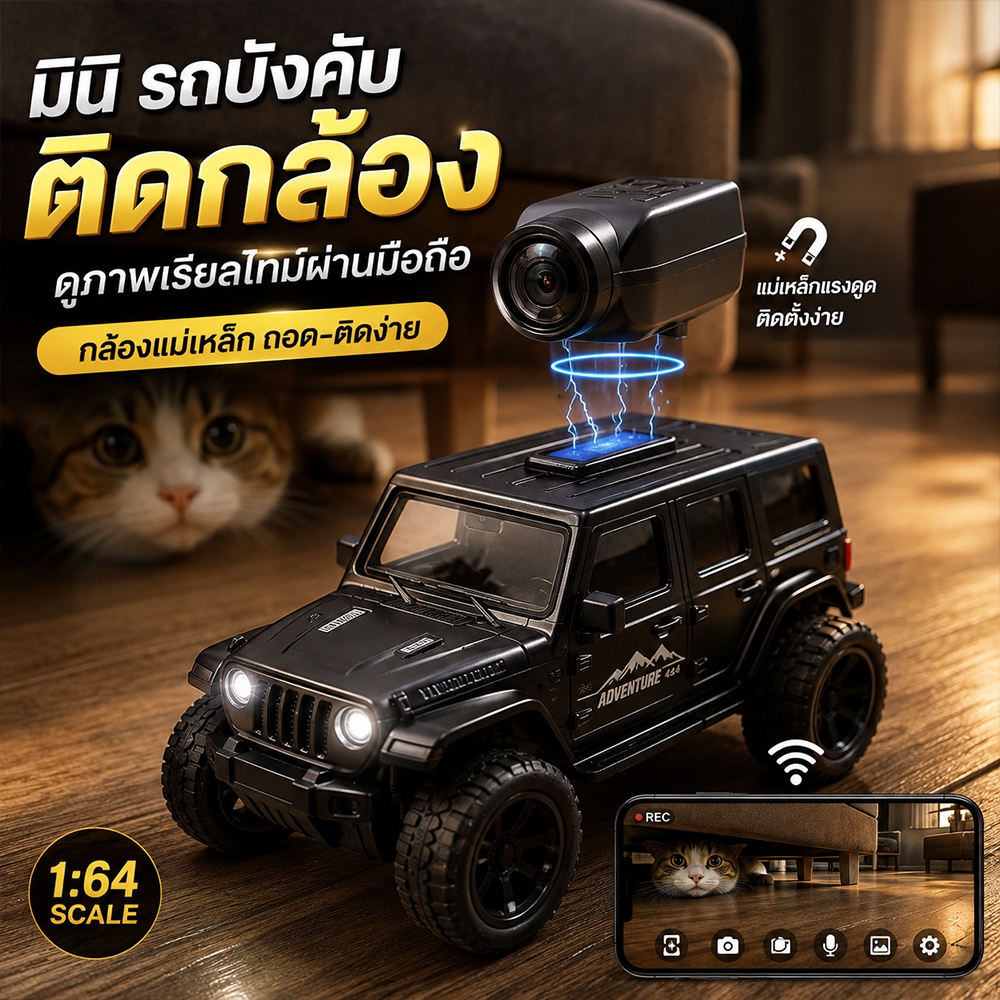 RC Rock Crawler 1:64 รถไต่หินอัลลอยด์จิ๋ว กล้อง FPV HD ถ่ายทอดสดเรียลไทม์ กล้องแม่เหล็ก 2.4G โมเดลรถออฟโรดตั้งโต๊ะ ของสะสมสำหรับผู้ใหญ่