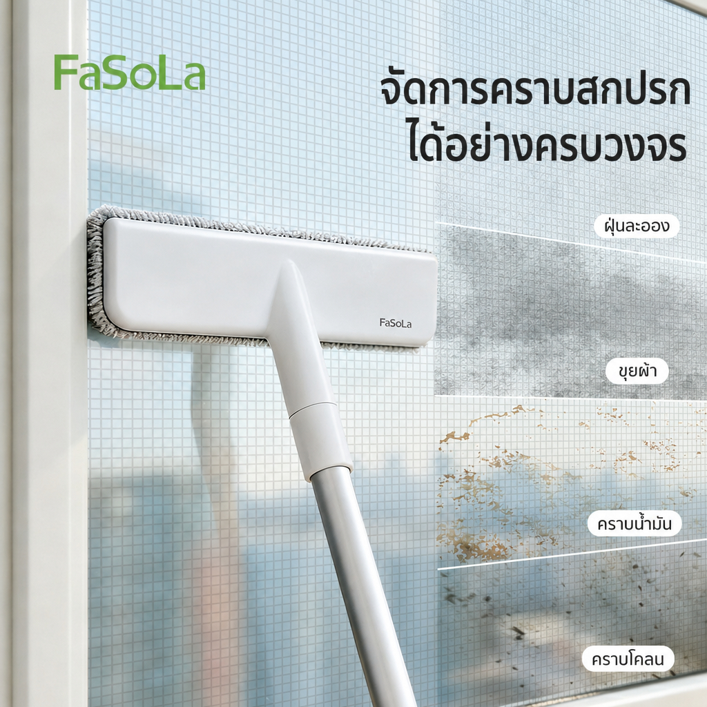 แปรงล้างมุ้งลวดด้ามยาว แปรงทำความสะอาดหน้าต่าง ไม่ต้องถอดมุ้งลวด ขจัดฝุ่น คราบสกปรก ใช้งานง่าย