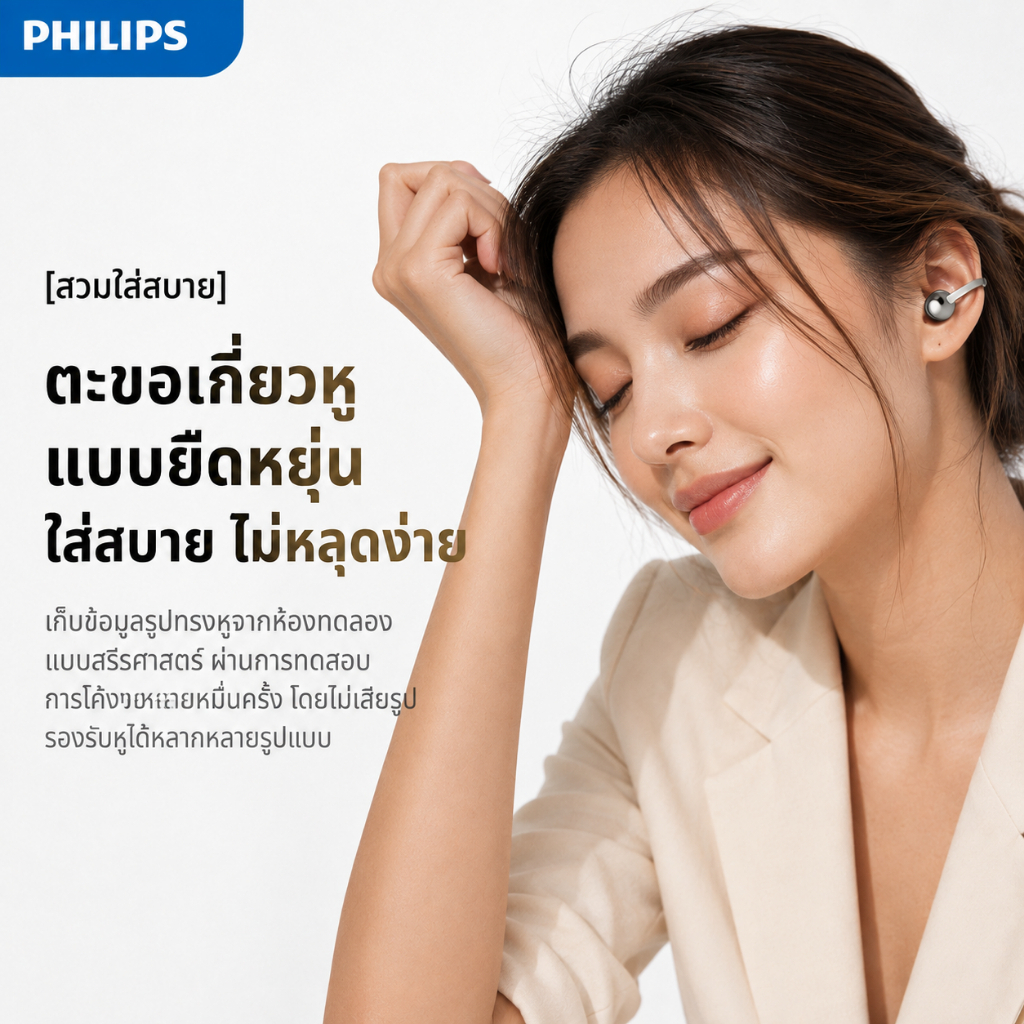 Philips TAQ1020 บลูทูธ รูปแบบหนีบหู พร้อมระบบ AI ลดเสียงรบกวน และเสียงสเตอริโอ เหมาะสำหรับขี่จักรยานและเดินทางประจำวัน ขับเคลื่อนด้วยบลูทูธ 6.0 รูปที่ 4