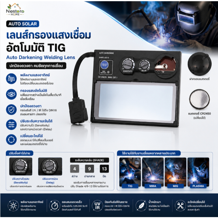Nestora Home Auto Solar Darkening TIG เชื่อมหมวกกันน็อคเลนส์หน้ากากแว่นตาอัตโนมัติกรอ