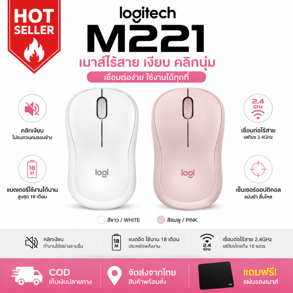 Logitech Wireless Mouse เมาส์ไร้สาย Silent Mouse M220 M221 M330 USB Optical เมาส์เงียบ