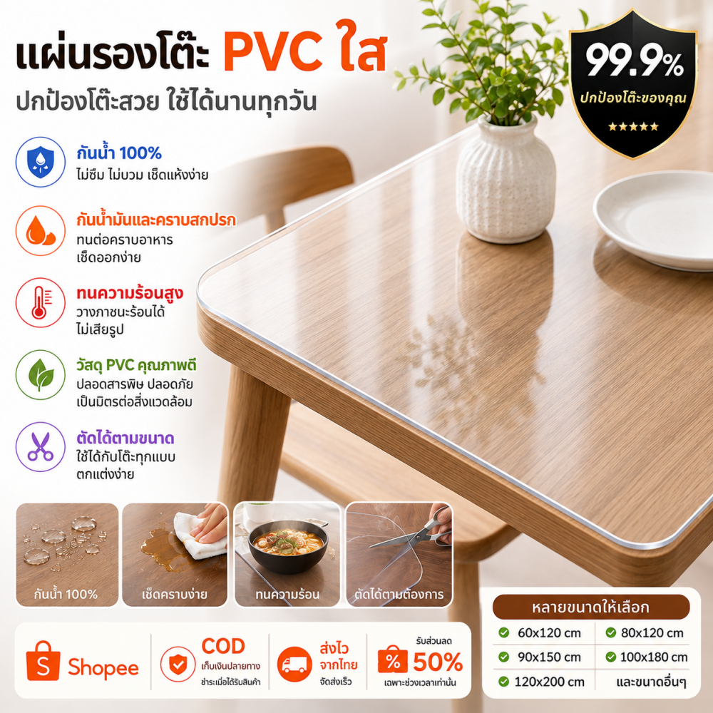 ปลอดสารพิษเป็นมิตรกับสิ่งแวดล้อมใสพีวีซีตารางเสื่อ100%กันน้ํากันน้ํามันง่ายต่อการทําความสะอาดพลาสติกตารางปกเหมาะสําหรับบ้านโต๊ะแก้วอ่อนผ้าปูโ