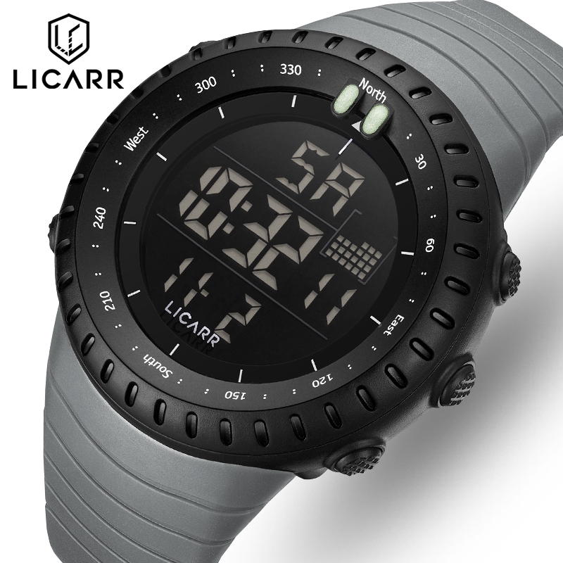 LICARR แฟชั่นชั้นนํากันน้ําวันที่ปลุกส่องสว่างกันกระแทกกีฬานาฬิกาผู้ชายดิจิตอล 9521