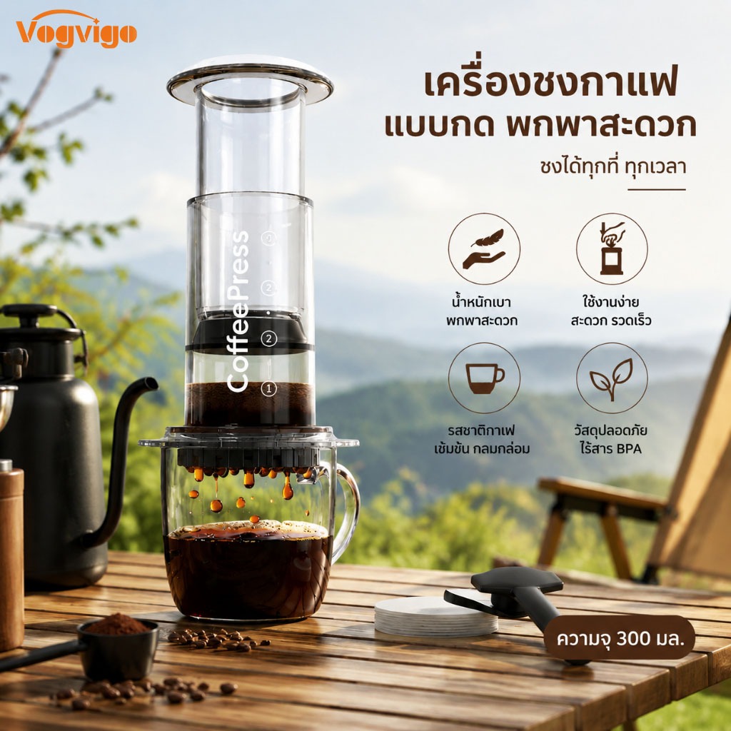 VOGVIGO AeroPress Go Coffee Drip Filter เครื่องชงกาแฟ เครื่องชงกาแฟ Espresso Press Coffee Brewer Pembancuh Kopi