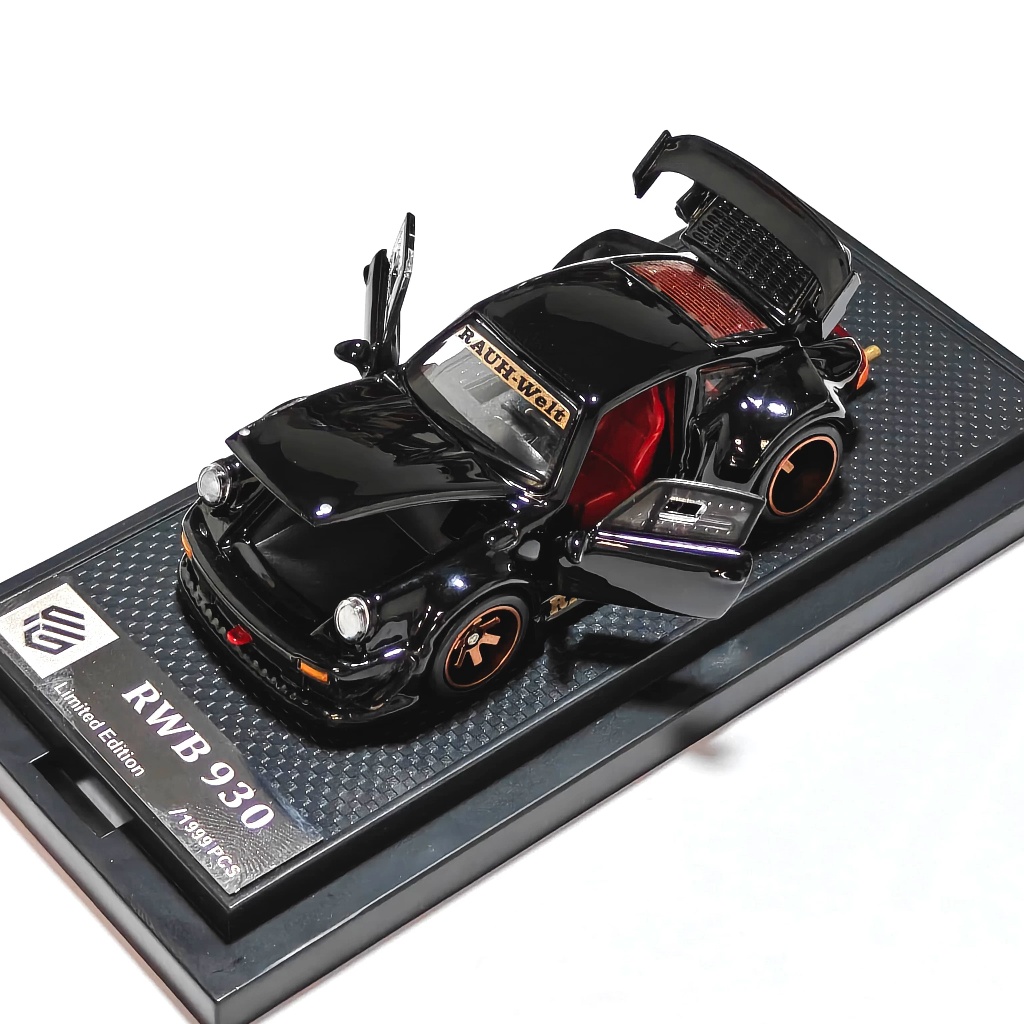 FG 1/64 Porsche RWB 930 Full เปิดสีดํารถโมเดลDiecast