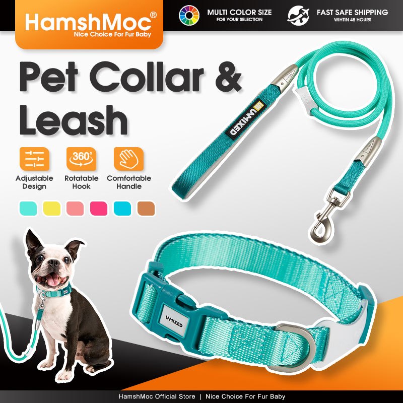 HamshMoc สุนัข Cat Leash Combo POM หัวเข็มขัดขนาด Adjuster Anti-Rust D-Ring Tangle-Free Rotator Comfort Grip โพลีเอสเตอร์สาน