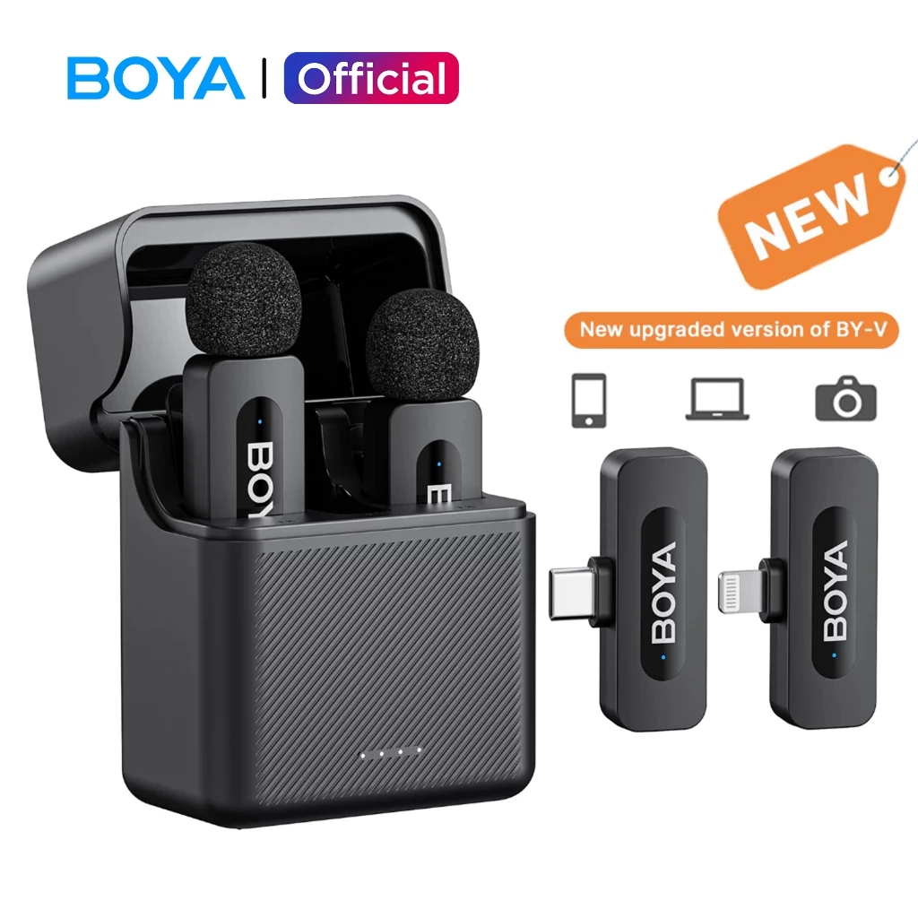 BOYA BY-V3 Combo ไมค์ไร้สาย ไมค์ตัดเสียงรบกวน ไมค์ไลฟ์สด พร้อมกล่องชาร์จ สำหรับ สมาร์ทโฟน USB-C