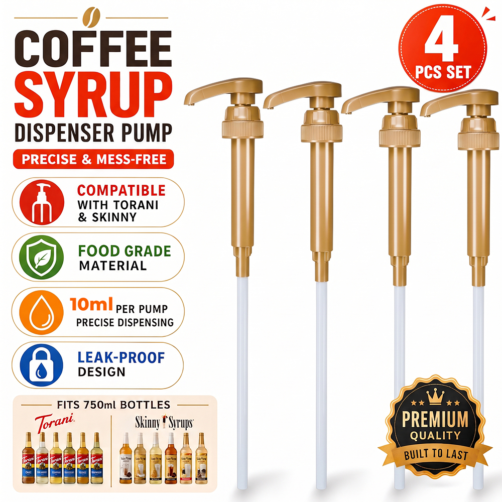 เครื่องจ่ายปั๊มน้ําเชื่อมกาแฟ 4 ชิ้นสําหรับขวด 750 มล. (25.4 ออนซ์) | เหมาะกับ Torani, DaVinci, Jord