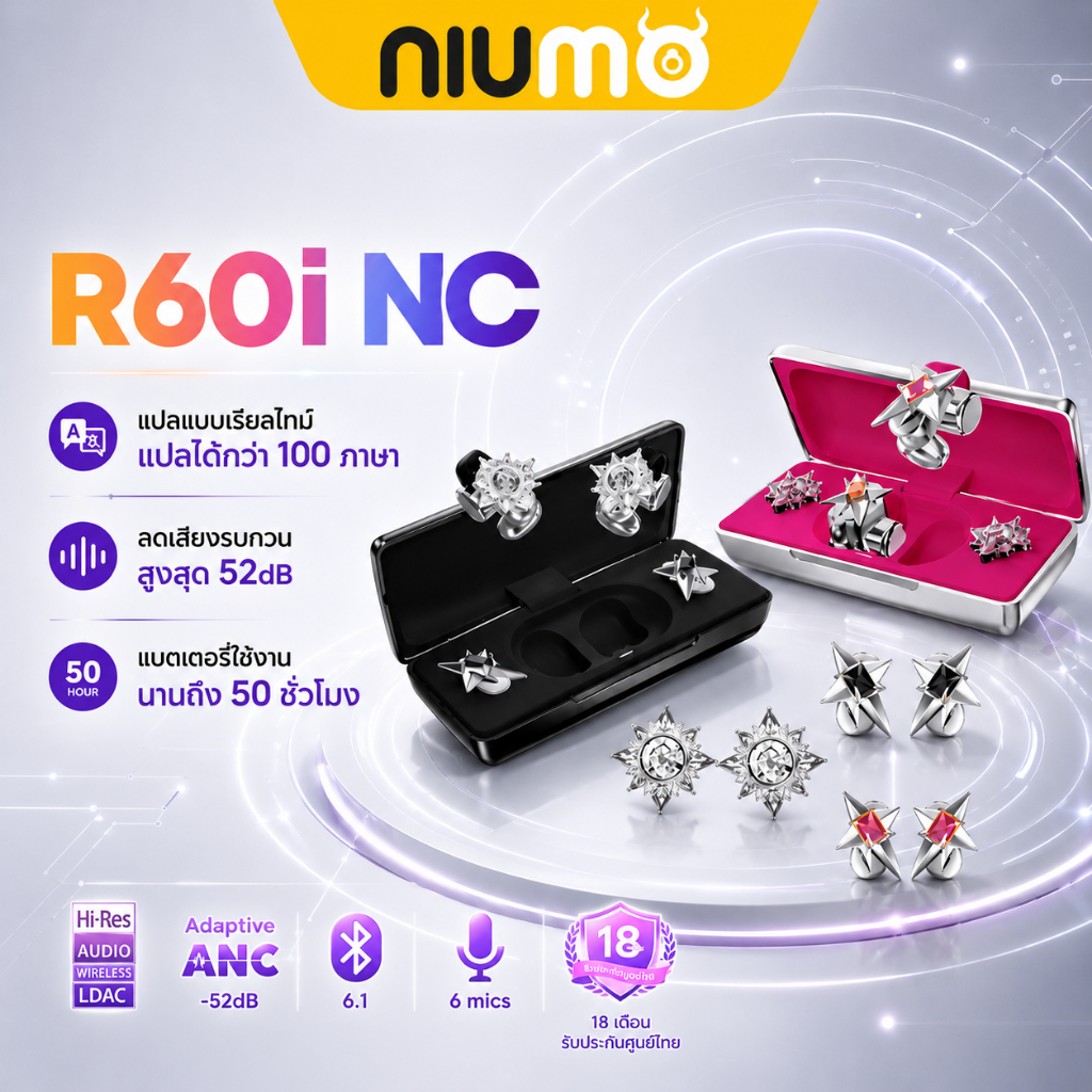 NIUMO หูฟัง TWS ไฮเอนด์ ANC เสียงชัดเจน Spatial Audio แบตยาวนาน กันน้ำ ของแท้ ส่งไวทั่วไทย