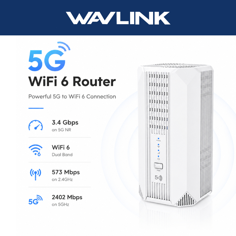 WAVLINK AX3000 5G NR CPE Router Dual-Band Wi-Fi 6 Mesh Gigabit Router พร้อมช่องใส่ซิมการ์ดนาโน