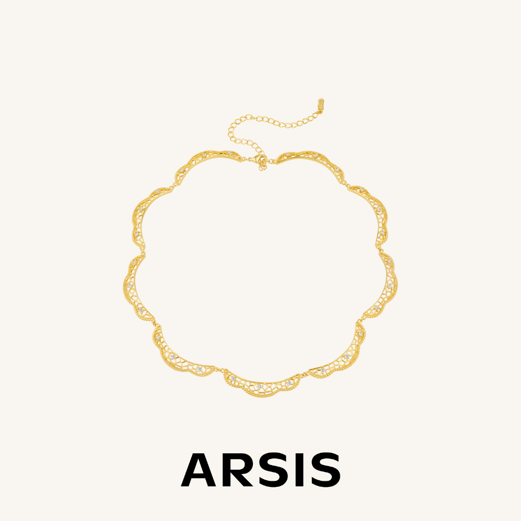 ARSIS Innocence Age Wavy Link Chain สร้อยคอเพชร Cubic Zirconia 18K Gold สําหรับของขวัญผู้หญิง Innoce