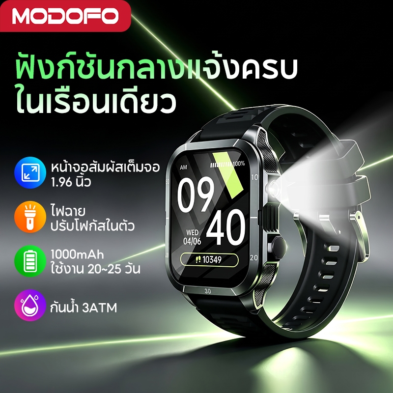 MODOFO WS1 Smartwatch 1000mAh สมาร์ทวอทช์วัดชีพจร กันน้ำ3ATM ว่ายน้ำได้ โทรเข้าโทรออกได้ เหมาะกลางแจ้งและปั่นจักรยาน
