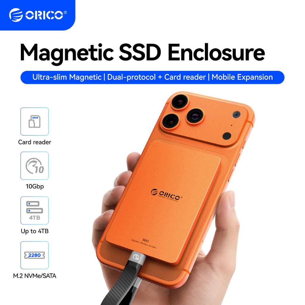 ORICO Magnetic M.2 SSD Enclosure 10Gbps NVMe SATA SSD Case พร้อมเครื่องอ่านการ์ด MagSafe เข้ากันได้ก