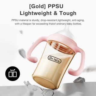 Drisla ขวดนมเด็ก PPSU 5oz/8oz ขวดนมคอกว้างสีชา ป้องกันอากาศเข้า กันสำลัก foodgrade（8oz+ที่จับ）PB01