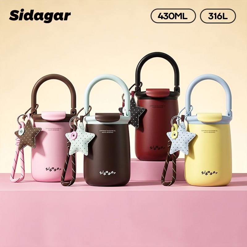 Sidagar แก้วเก็บความเย็น สเตนเลส 316 ขนาด430 มล แก้วกาแฟ กลางแจ้ง แฟชั่นผู้หญิง แก้วน้ำพกพา