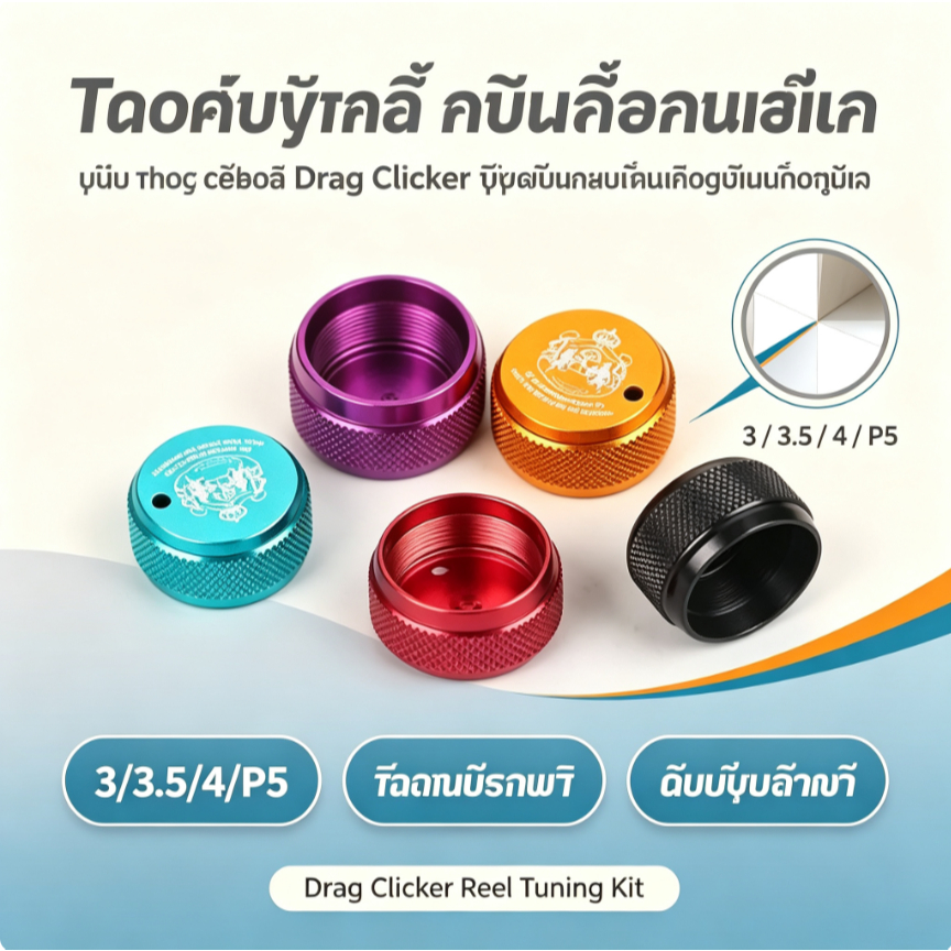 แต่งรอกหยดน้ำ ปุ่มปรับสปูล 3/3.5/4/P5 ชุดแต่งเสียงเบรก (Drag Clicker) สำหรับรอกเบทคาสติ้ง อุปกรณ์แต่งรอกตกปลา