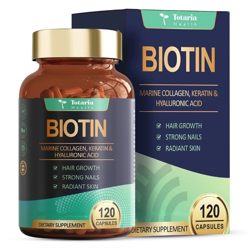 Totaria วิตามินการเจริญเติบโตของเส้นผมพร้อม Biotin10000mcg Keratin Marine Collagen อาหารเสริม Extra Strength ผิวและเล็บวิตามินเล็บและการเจริญเติบโตของเส้นผม