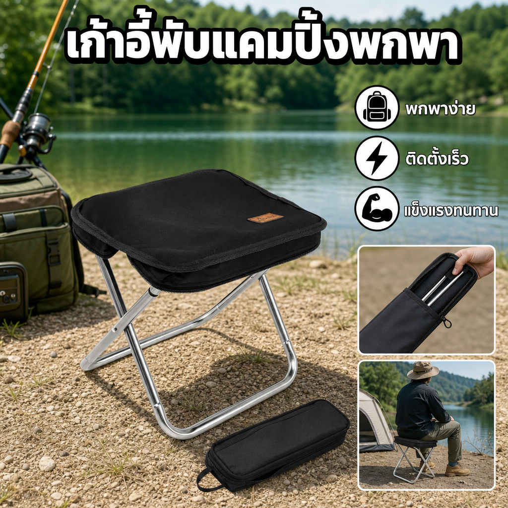 จัดส่งจากกรุงเทพฯ เก้าอี้พับพกพาน้ำหนักเบา พับเก็บได้เล็กกระทัดรัด มีกระเป๋าเก็บ รับน้ำหนักแรง เหมาะแคมปิ้ง ต่อคิว กิจกรรมกลางแจ้ง