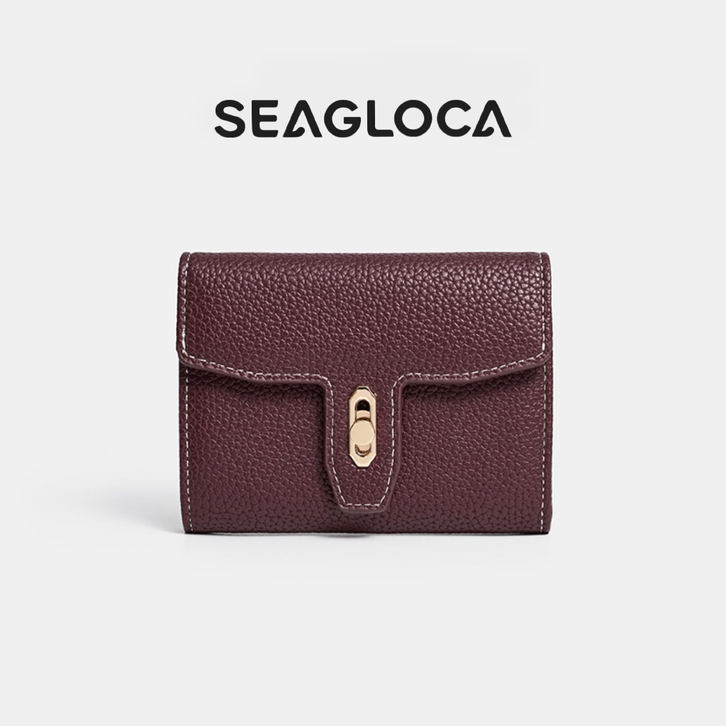 SeaGloca ดีไซน์คลาสสิกพร้อมกระเป๋าใส่เหรียญรูปตัว T ขนาดกะทัดรัดเย็บสีตัดกันสําหรับผู้หญิง No 2611