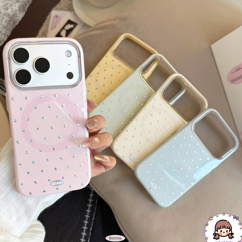 เกาหลีเต็มหน้าจอเศษไม้ลายจุดแม่เหล็กเคสโทรศัพท์สําหรับ ไอโฟน 17 16 15 14 13 12 มือโปร สูงสุด สีลูกกวาดกันกระแทกปกอ่อน