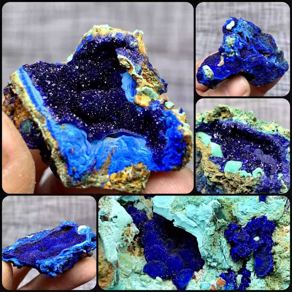 หินหยาบ Azurite ธรรมชาติ/Azurite และหิน Malachite Symbiotic/หินแปลกตัวอย่างแร่ป้ายแร่ลูกตุ้มแร่