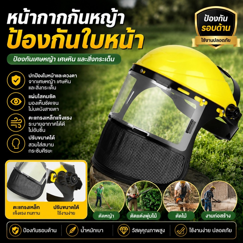 [Thevatipoem] 1PC ใหม่สวนเครื่องตัดหญ้าหมวกนิรภัยหมวก Full Face ตาข่ายหน้ากากป้องกันสําหรับ Logging เครื่องตัดแปรง Forestry ป้องกัน HOT
