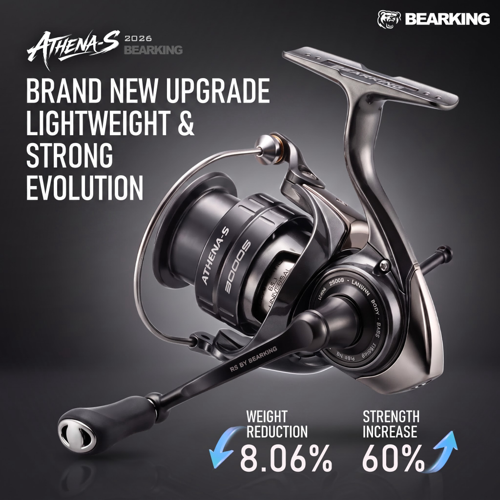 BEARKING ATHENA-S 2026 Advanced Spinning Reel 9+1BB 5.2:1 Carbon Body G1 Hard Aluminium & Brass Gear
