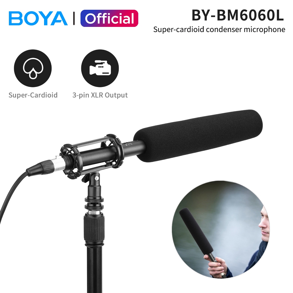 BOYA BY-BM6060 ไมโครโฟนคอนเดนเซอร์ Podcast Mic Shotgun Mic สําหรับวิดีโอ Vlog DSLR Canon Nikon Sony