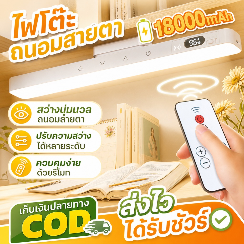 โคมไฟตั้งโต๊ะ นํา 18,000มะห์ อุณหภูมิ 5 สี ระบบควบคุมคู่ (รีโมท+สัมผัส) แม่เหล็กติดตั้งง่ายทั้งไฟอ่านหนังสือก็มีไฟกลางคืนสั่งวันนี้พร้อมสต็อกจัดส่งฟรีเก็บเงินปลาย