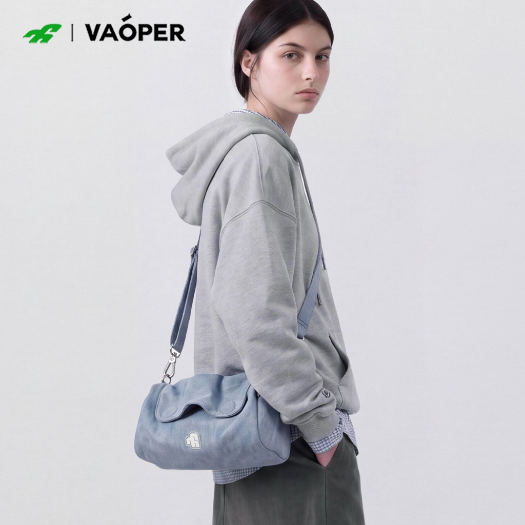 VAOPER Denim Pillow Bag กระเป๋าสะพายข้างลําลองน้ําหนักเบาทุกวัน Unisex L682#3