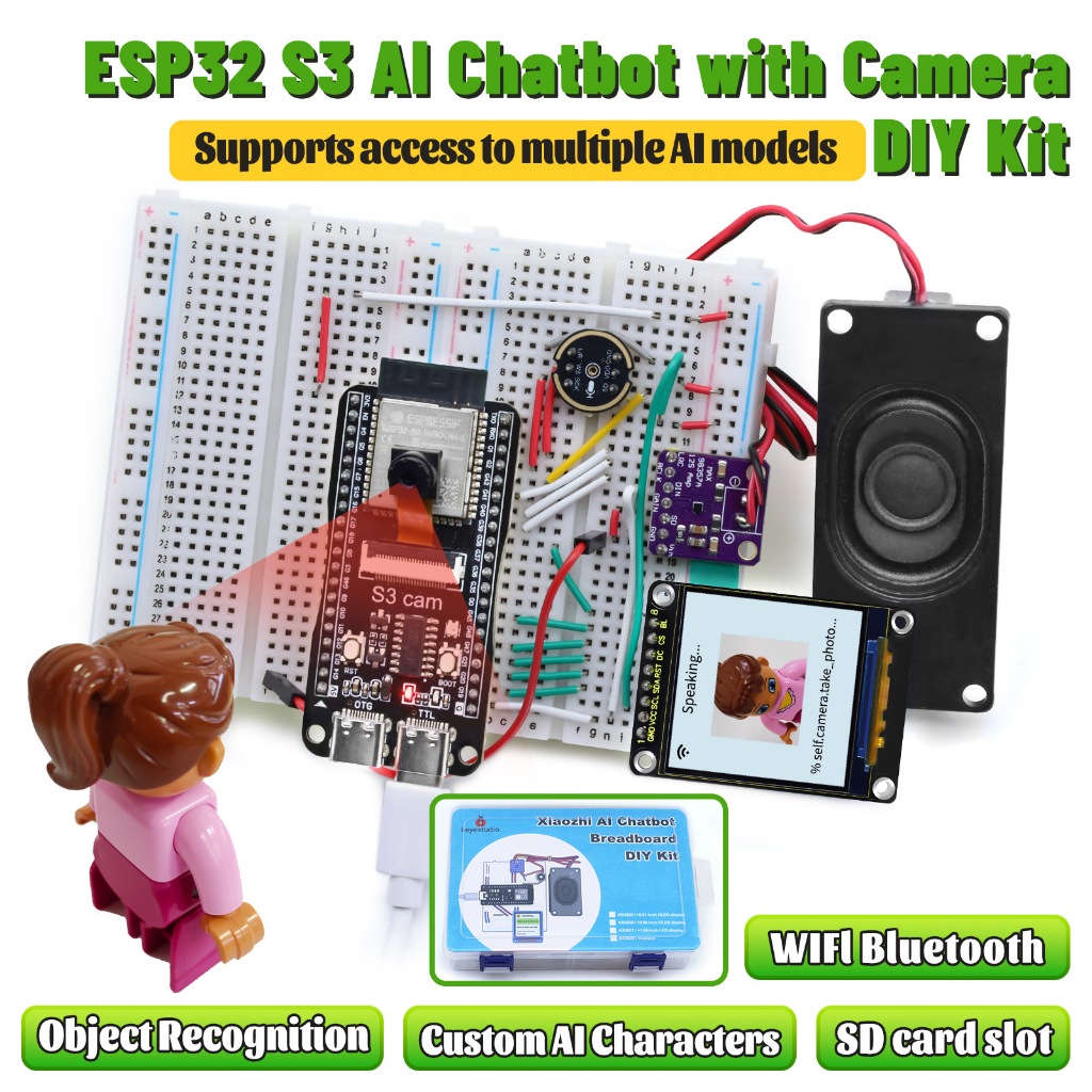 Keyestudio Xiao Zhi AI Chatbot Breadboard DIY Kit สําหรับ ESP32 S3 พร้อมกล้อง
